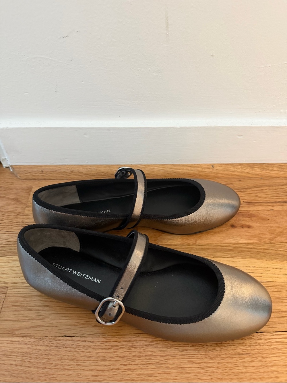 Stuart Weitzman Metallic Pewter Mary Jane Flats